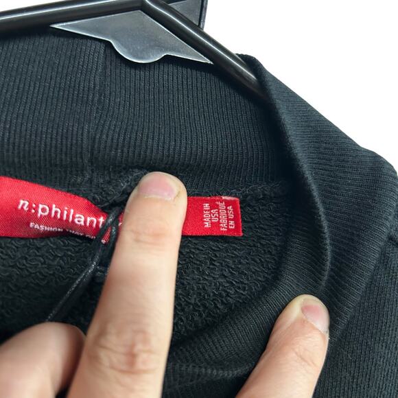 nPhilanthropy Black Mock Neck Sweatshirt Dress XS NWT Minimalist Athleisure Luxe - Picture 8 of 12